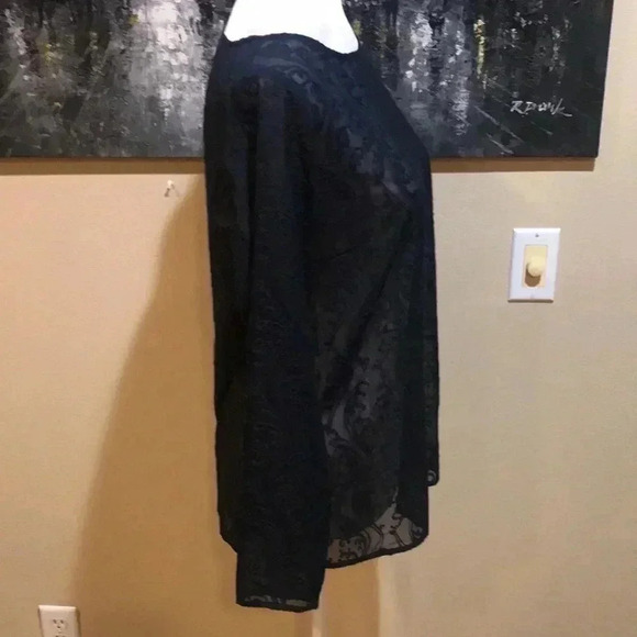 NWT Ann Taylor LOFT Navy Blue Floral Jacquard Sheer Long Sleeved Top-MP - Picture 4 of 12